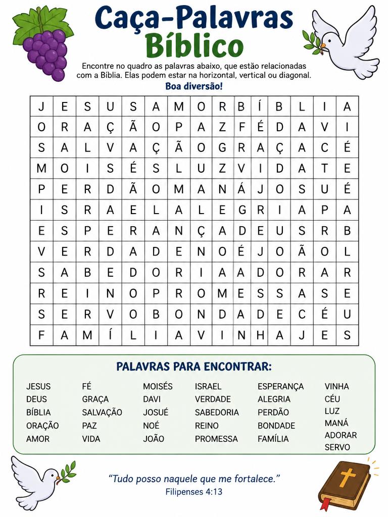 Atividade bíblica para imprimir: Caça-palavras bíblico